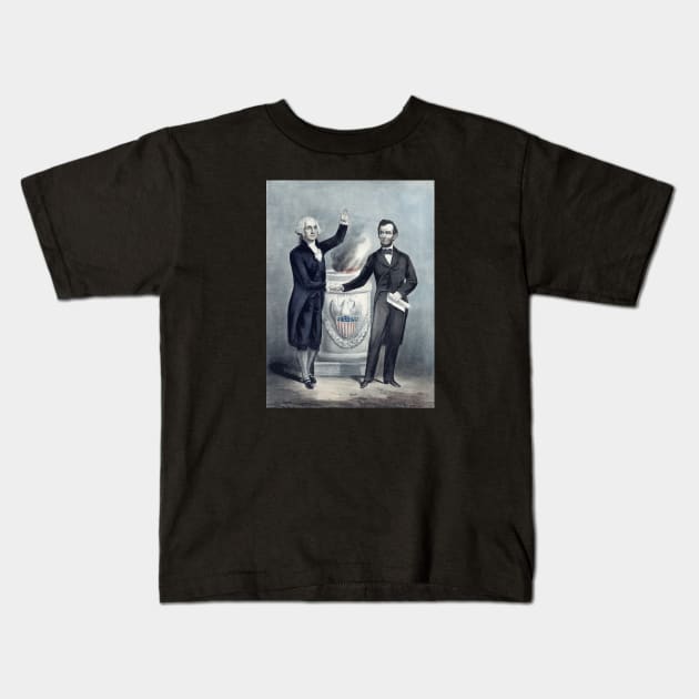 Washington and Lincoln Shaking Hands Kids T-Shirt by warishellstore